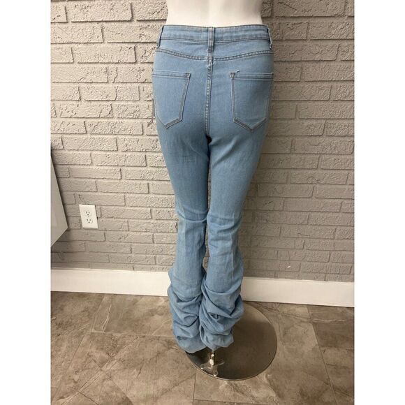 Women's Light Blue Ruched Leg Jeans - Picture 2 of 8